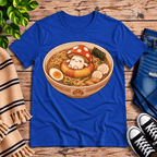 Mushroom float cute food graphic t-shirt cozy flat lay in true royal.
