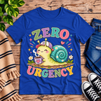 Zero Urgency cute animal graphic t-shirt cozy flat lay in true royal.