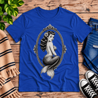Mermaid Cameo vintage pinup graphic t-shirt cozy flat lay in true royal.