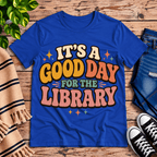 It's A Good Day book lovers graphic t-shirt cozy flat lay in true royal.