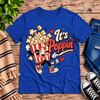 It's Poppin' cute food graphic t-shirt cozy flat lay in true royal.
