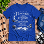 Goodnight Stars book quote graphic t-shirt cozy flat lay in true royal.