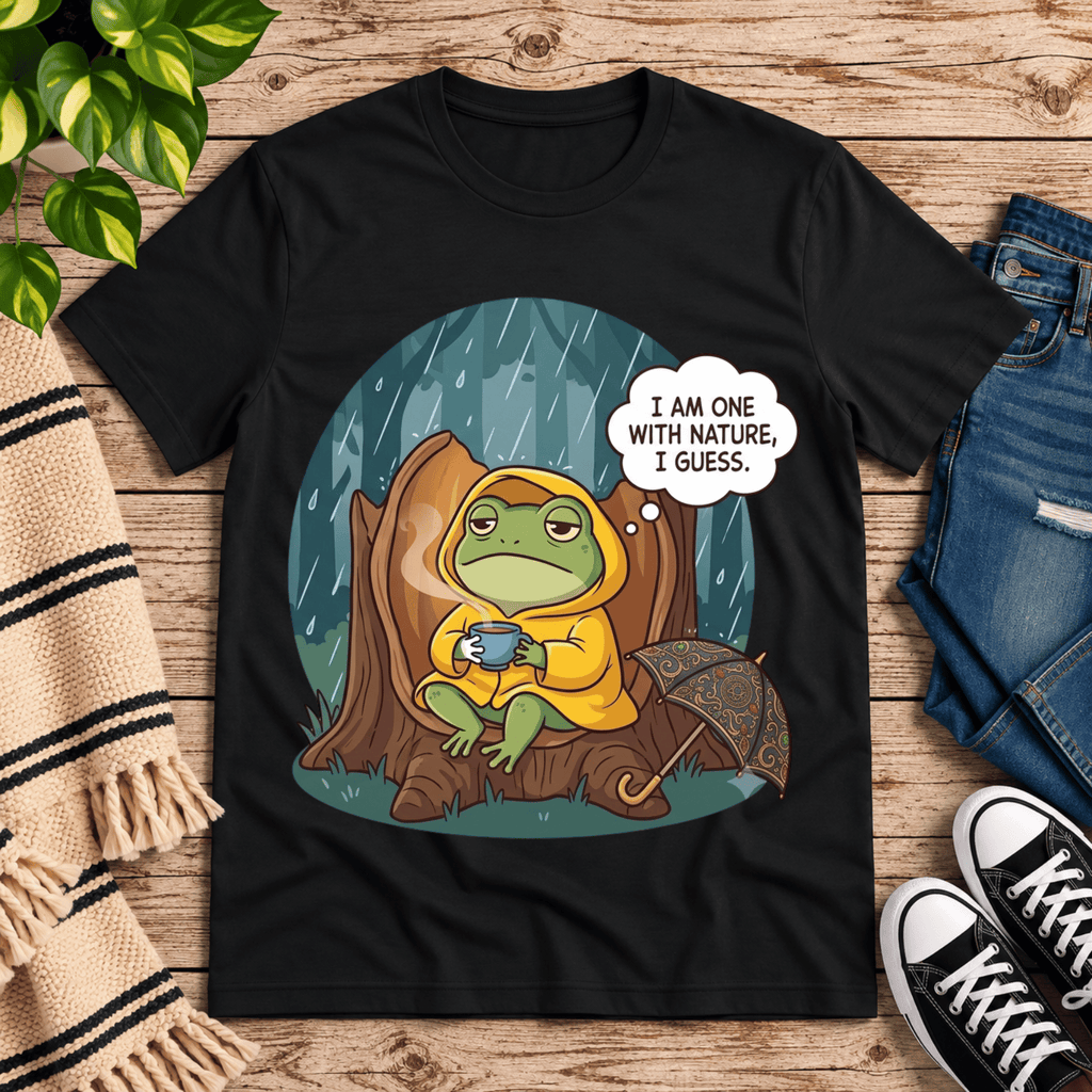 I Am One With Nature cute nature graphic t-shirt cozy flat lay in vintage black.