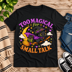 Too Magical cute celestial graphic t-shirt cozy flat lay in vintage black.