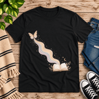 Rainbow Book whimsical book graphic t-shirt cozy flat lay in vintage black.