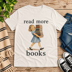 Read More vintage book graphic t-shirt cozy flat lay in vintage white.