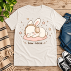 Low Noise Bunny cute animal graphic t-shirt cozy flat lay in vintage white.
