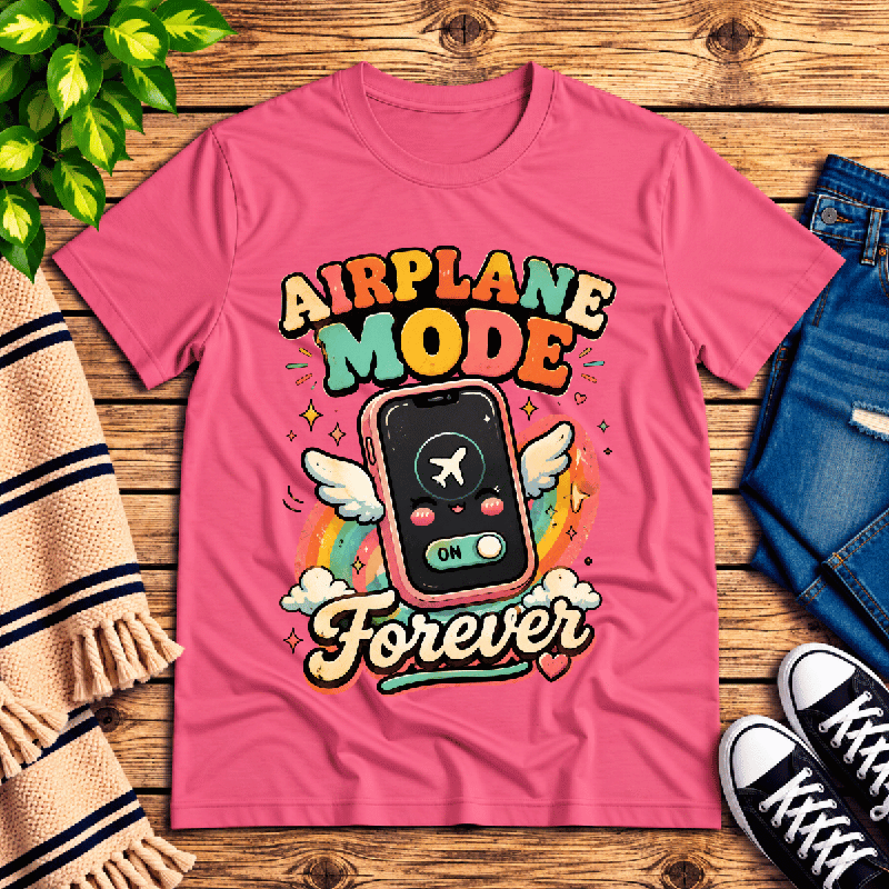 Airplane Mode Premium T-Shirt in charity pink, flat lay