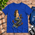 Anchor Mermaid Premium T-Shirt in true royal blue, flat lay