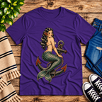 Anchor Mermaid Premium T-Shirt in team purple, flat lay