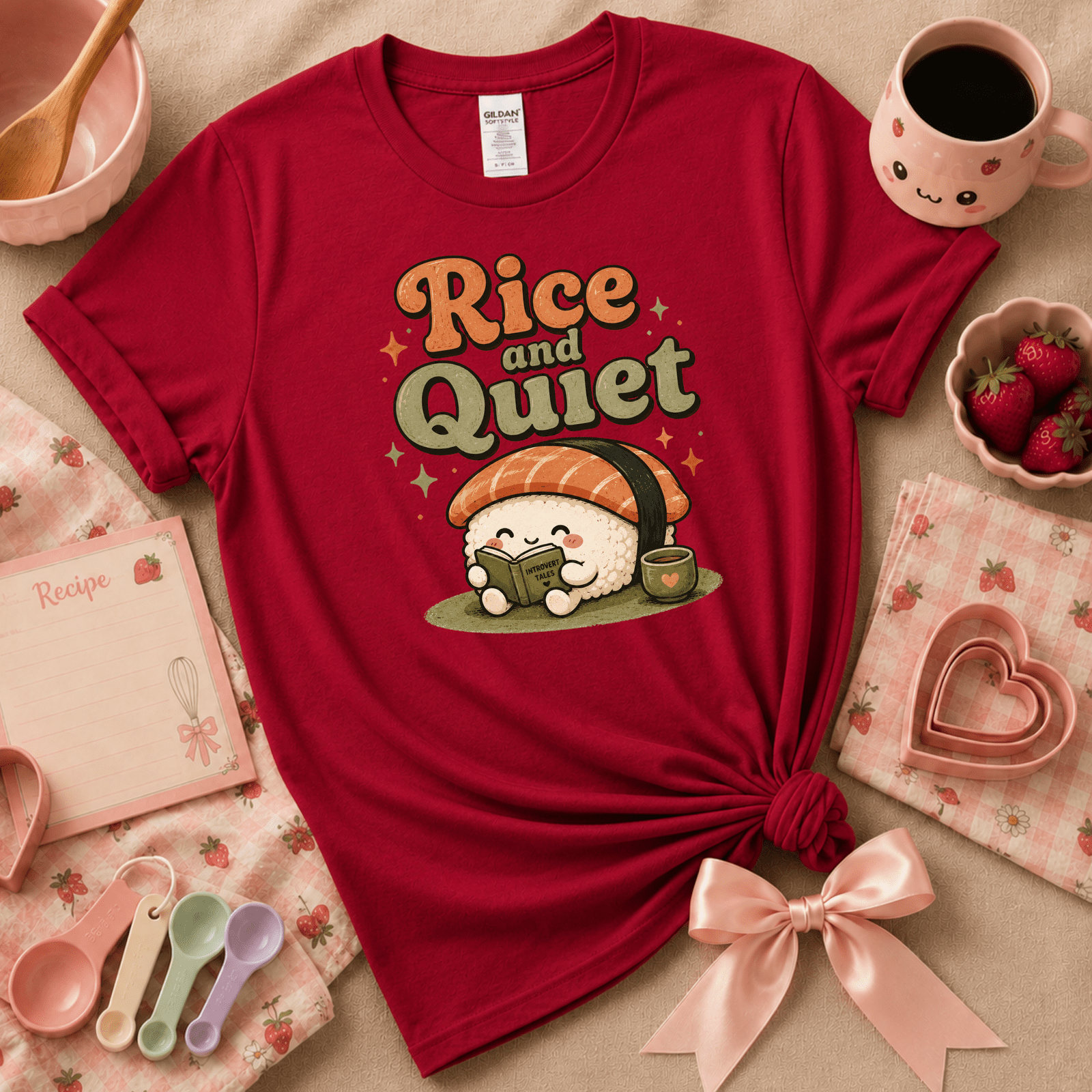 Rice And Quiet | Cute Food Graphic T-Shirt
