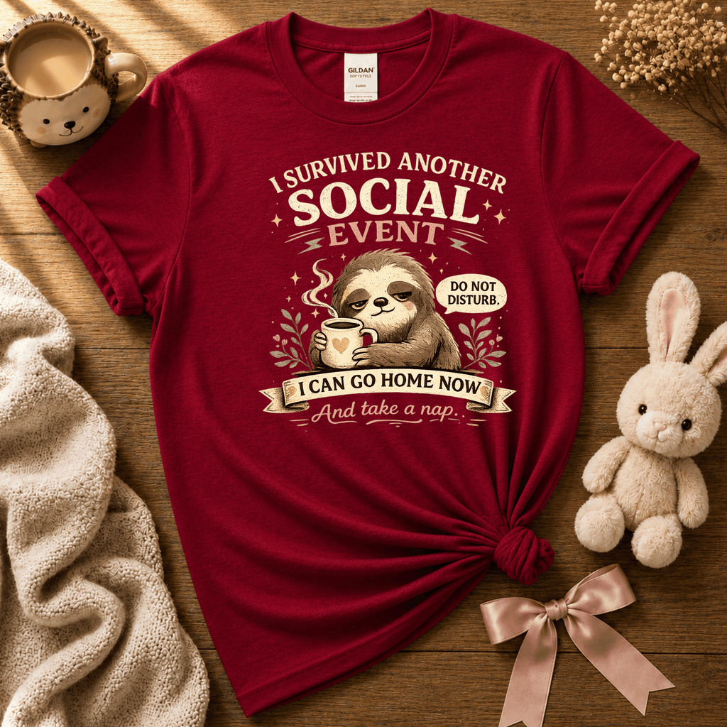 I survived cute animal graphic t-shirt cozy flat lay in antique cherry red.