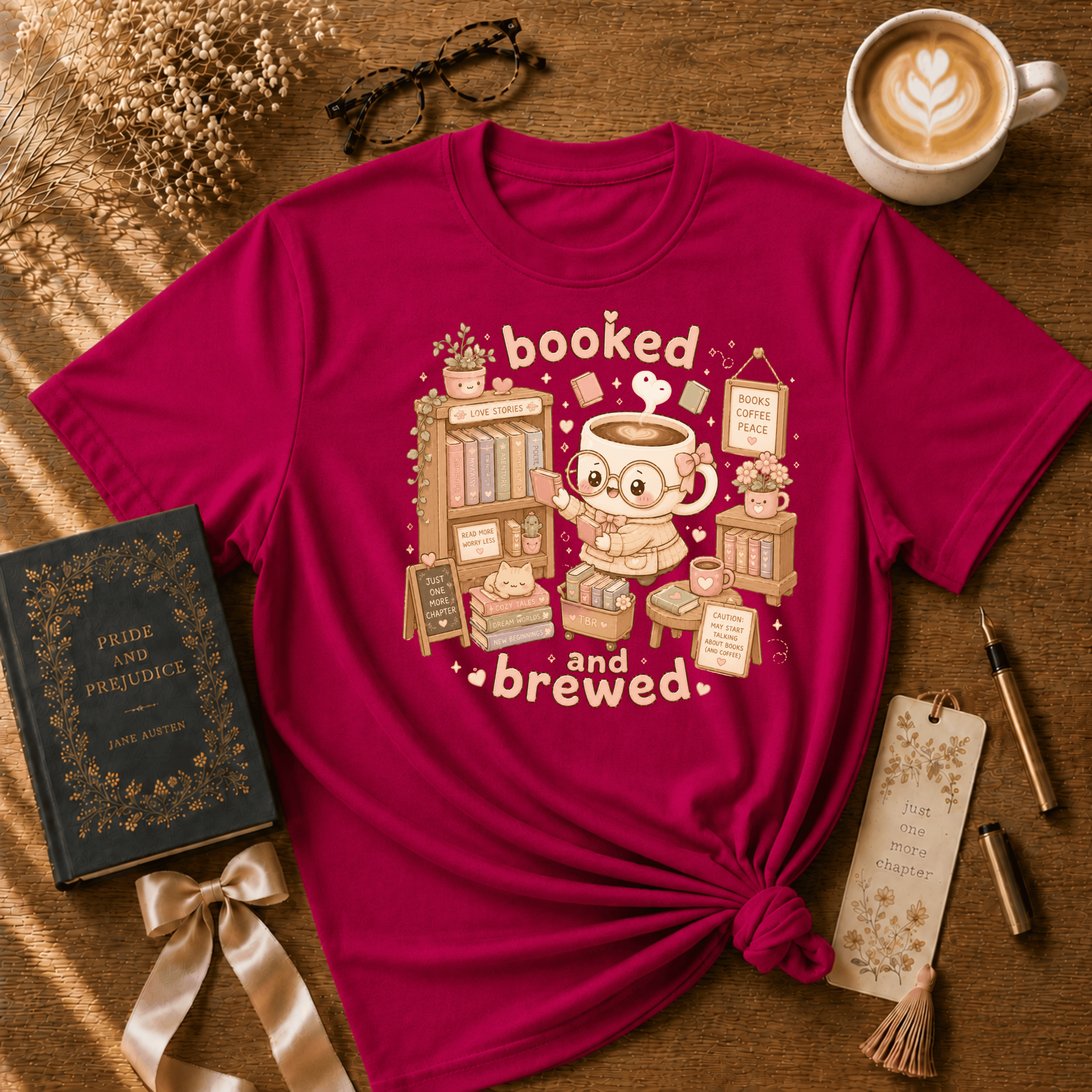 Booked and Brewed | Book Lover Graphic T-Shirt