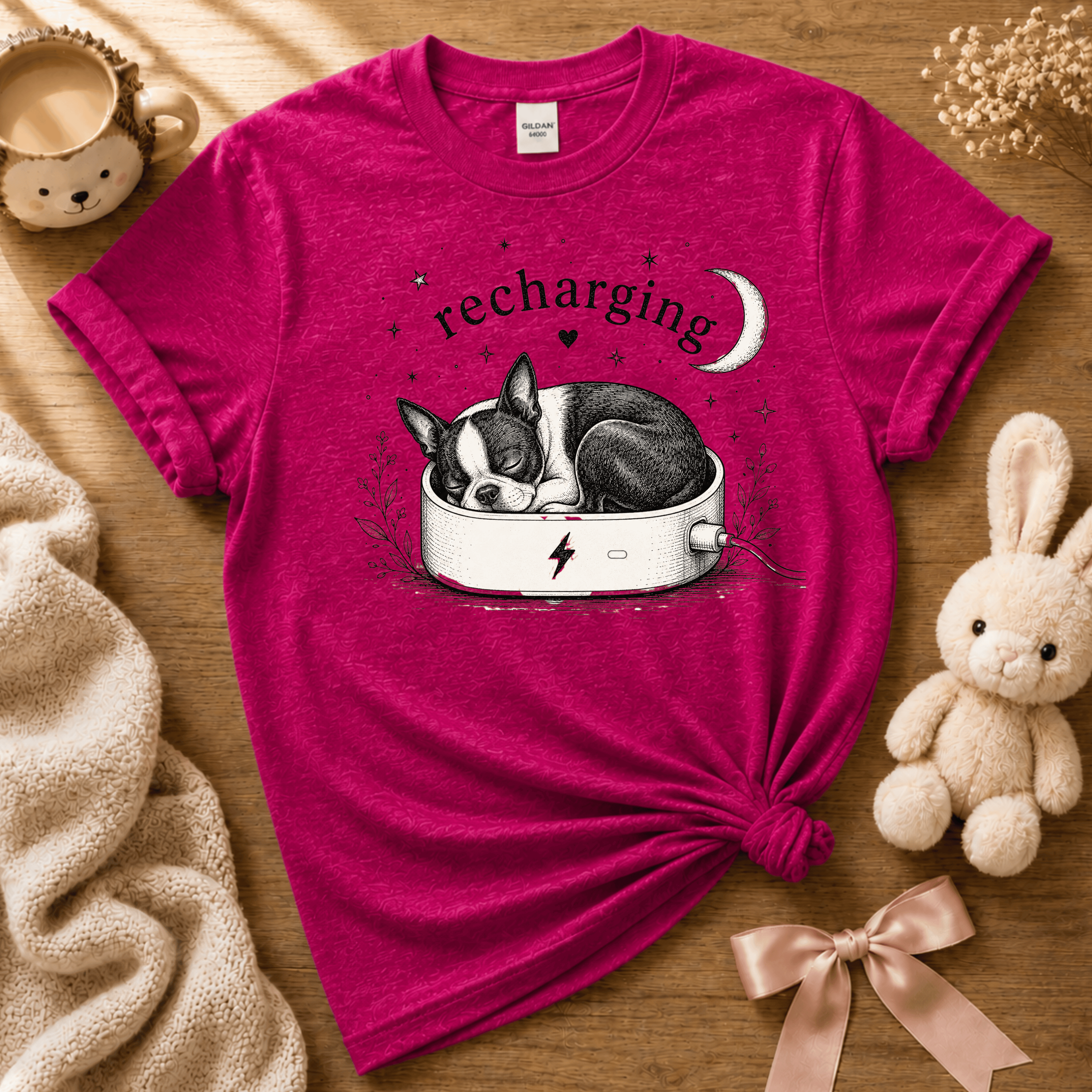 Boston Recharging | Cute Animal Graphic T-Shirt