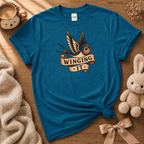 Winging it cute animal graphic t-shirt cozy flat lay in antique sapphire blue.
