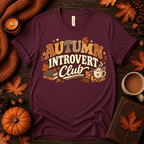 Autumn Introvert Club Premium T-Shirt in maroon, flat lay