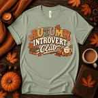 Autumn Introvert Club Premium T-Shirt in sage green, flat lay