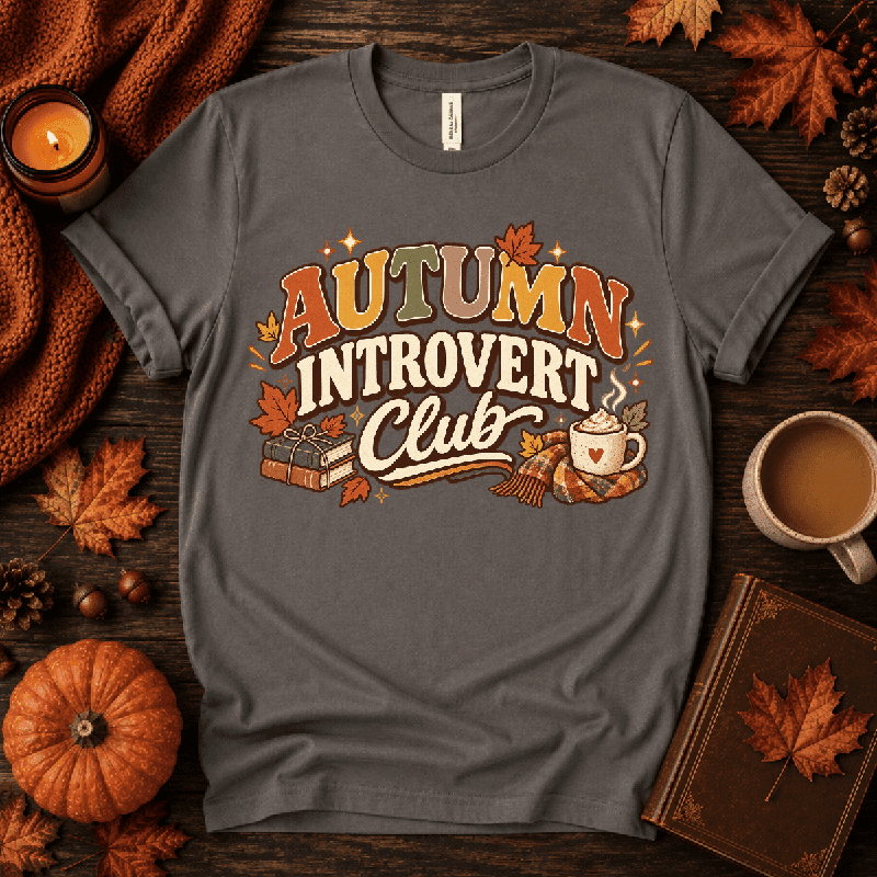 Autumn Introvert Club Premium T-Shirt in asphalt gray, flat lay