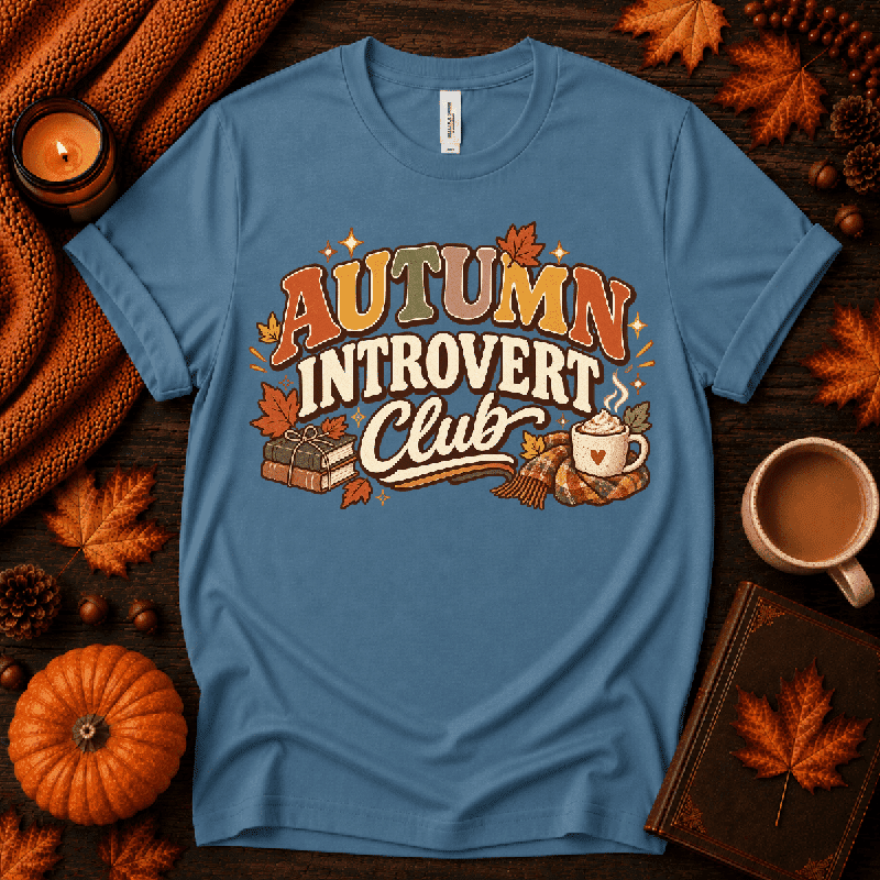 Autumn Introvert Club Premium T-Shirt in steel blue, flat lay