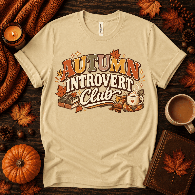 Autumn Introvert Club Premium T-Shirt in natural cream, flat lay