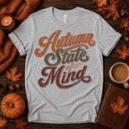 Autumn State Of Mind Premium T-Shirt in athletic heather gray, flat lay with fall props