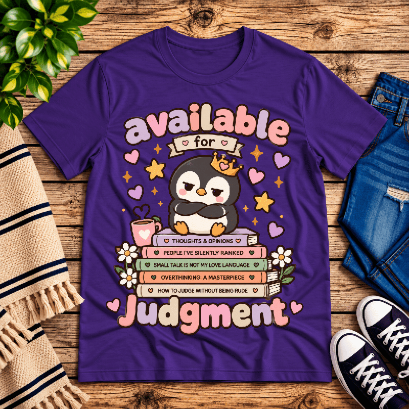 Available For Judgement Premium T-Shirt in team purple, flat lay
