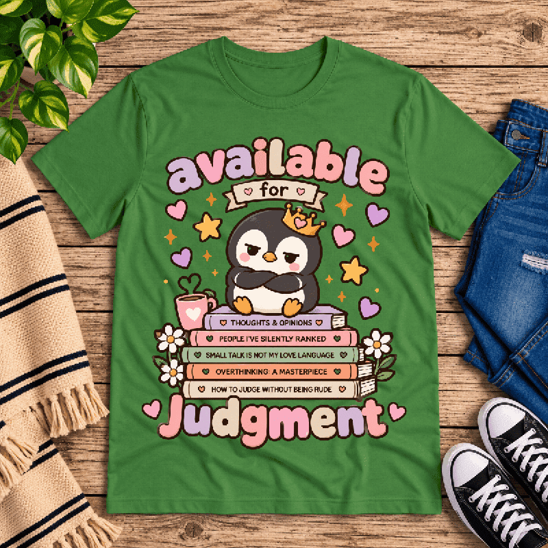 Available For Judgement Premium T-Shirt in leaf green, flat lay