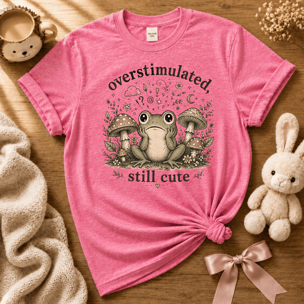 Overstimulated, Still Cute | Cute Animal Graphic T-Shirt