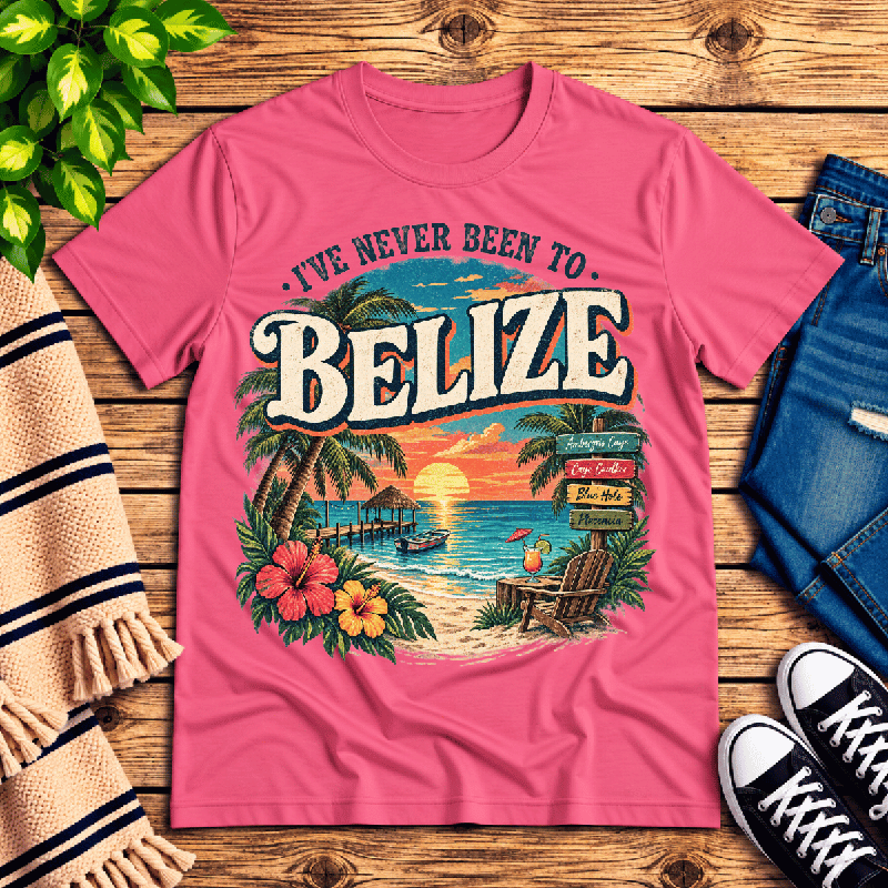 Belize Premium T-Shirt in charity pink, flat lay