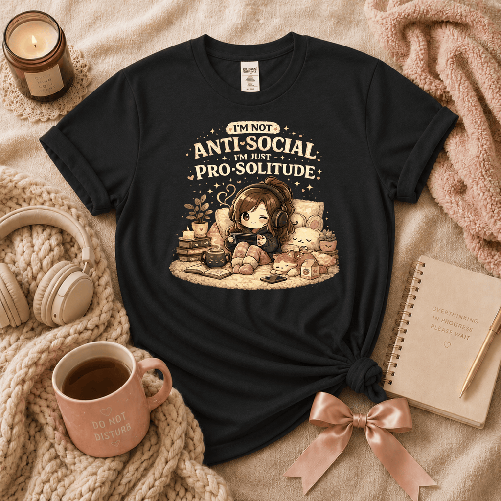 Pro Solitude introvert graphic t-shirt in Black.