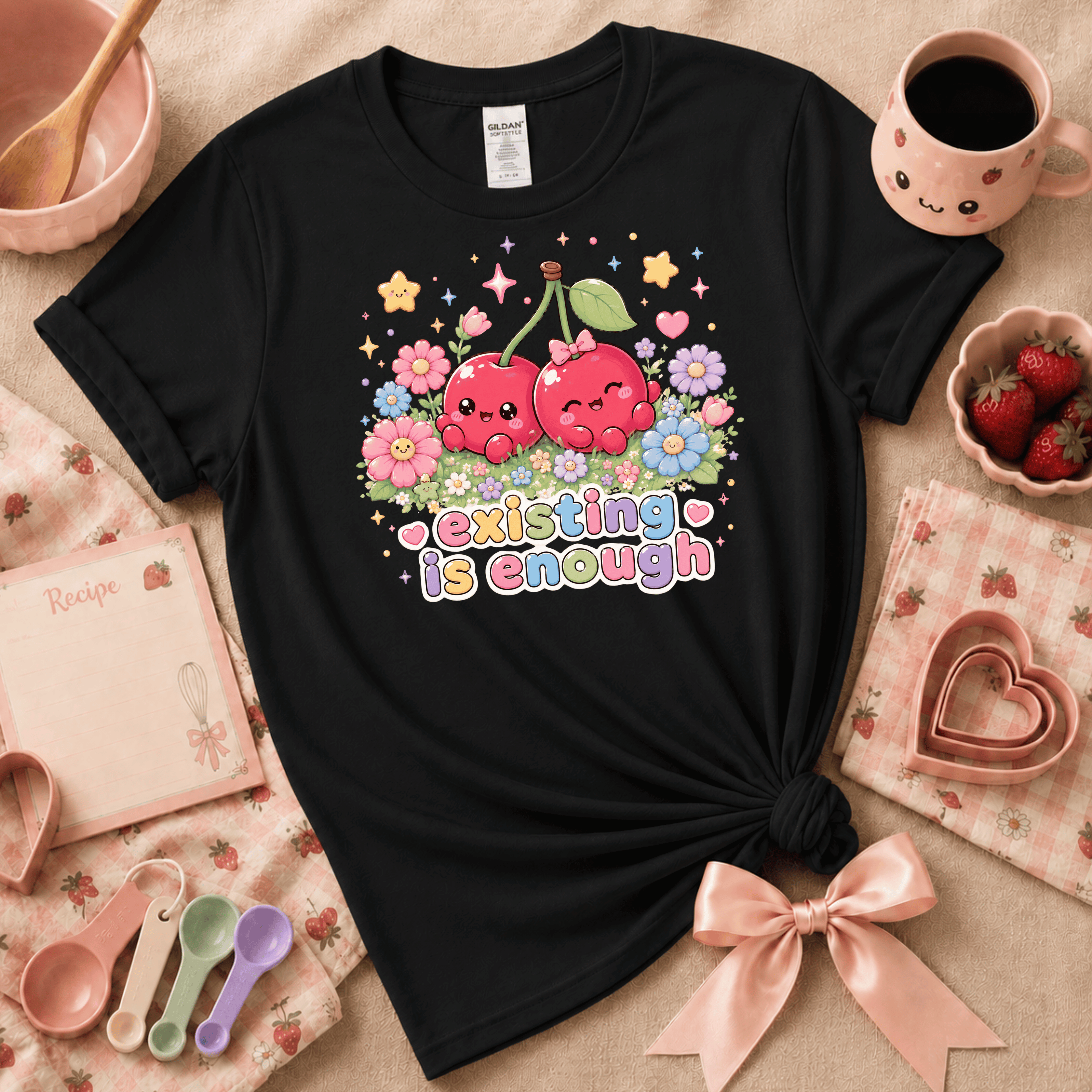 Existing Is Enough | Cute Food Graphic T-Shirt