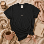 Low Noise introvert graphic t-shirt cozy flat lay in black.