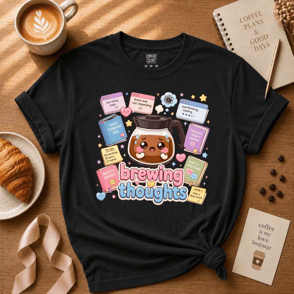 Brewing Thoughts | Coffee Lover Graphic T-Shirt