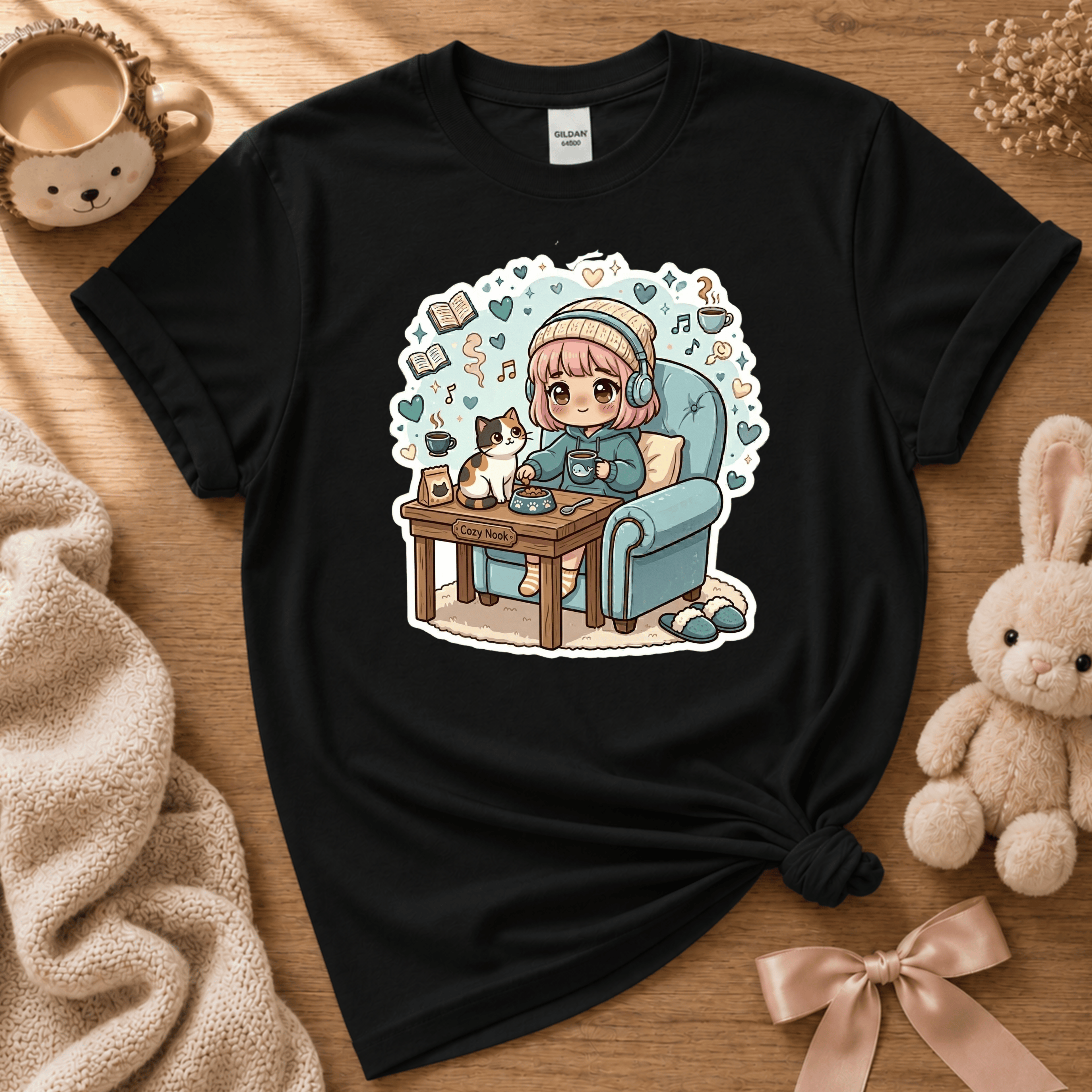 Cat Cozy Nook | Cute Animal Graphic T-Shirt