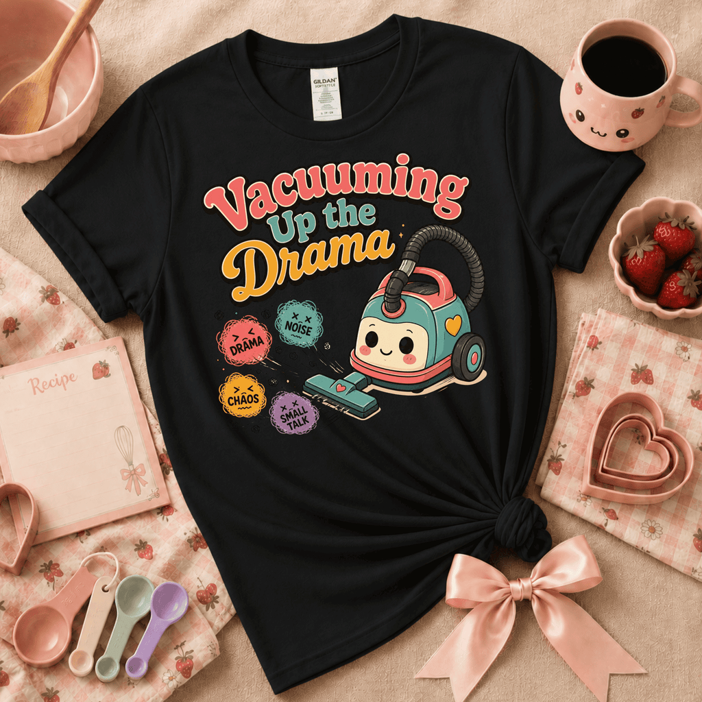 Vacuuming The Drama | Funny Introvert Graphic T-Shirt