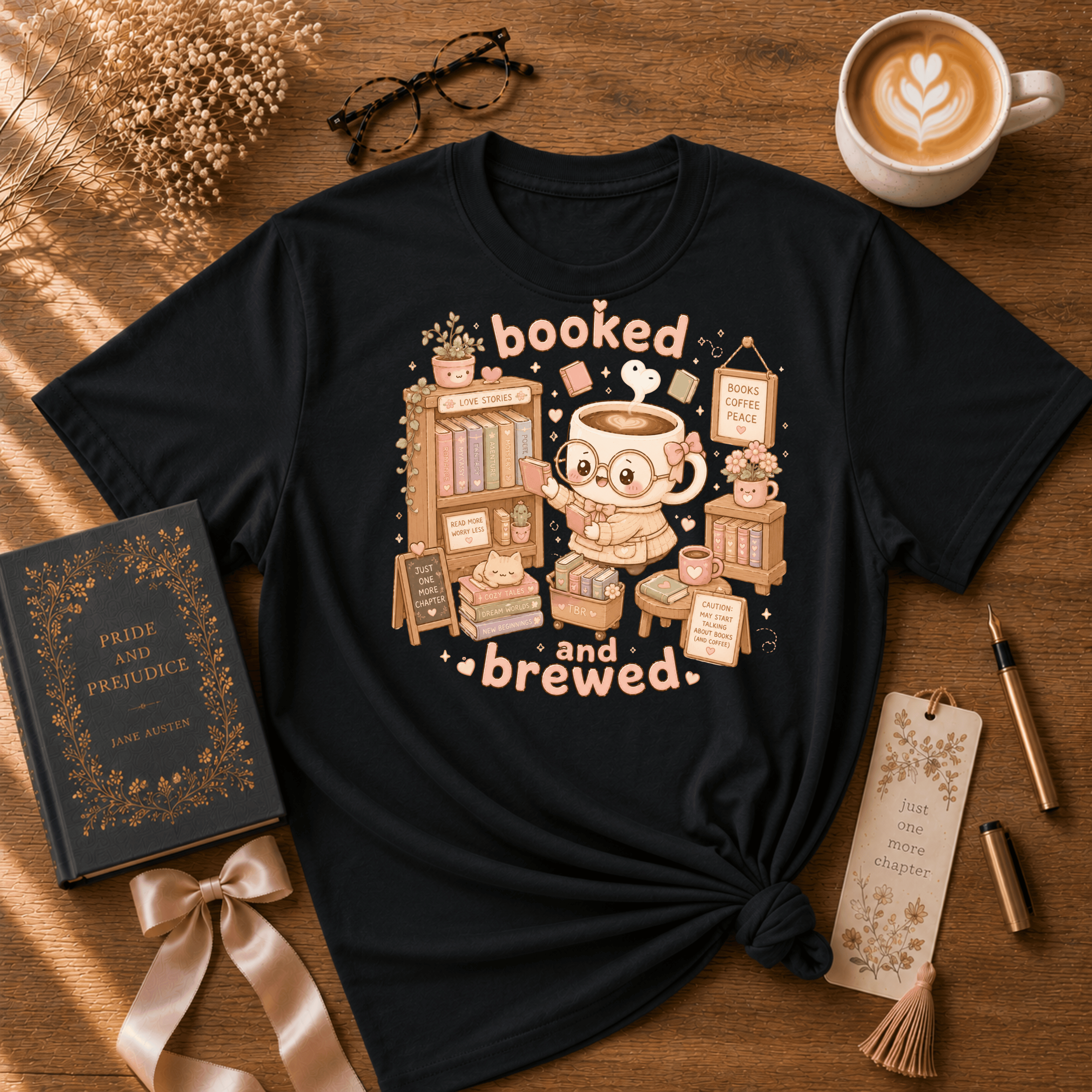 Booked and Brewed | Book Lover Graphic T-Shirt