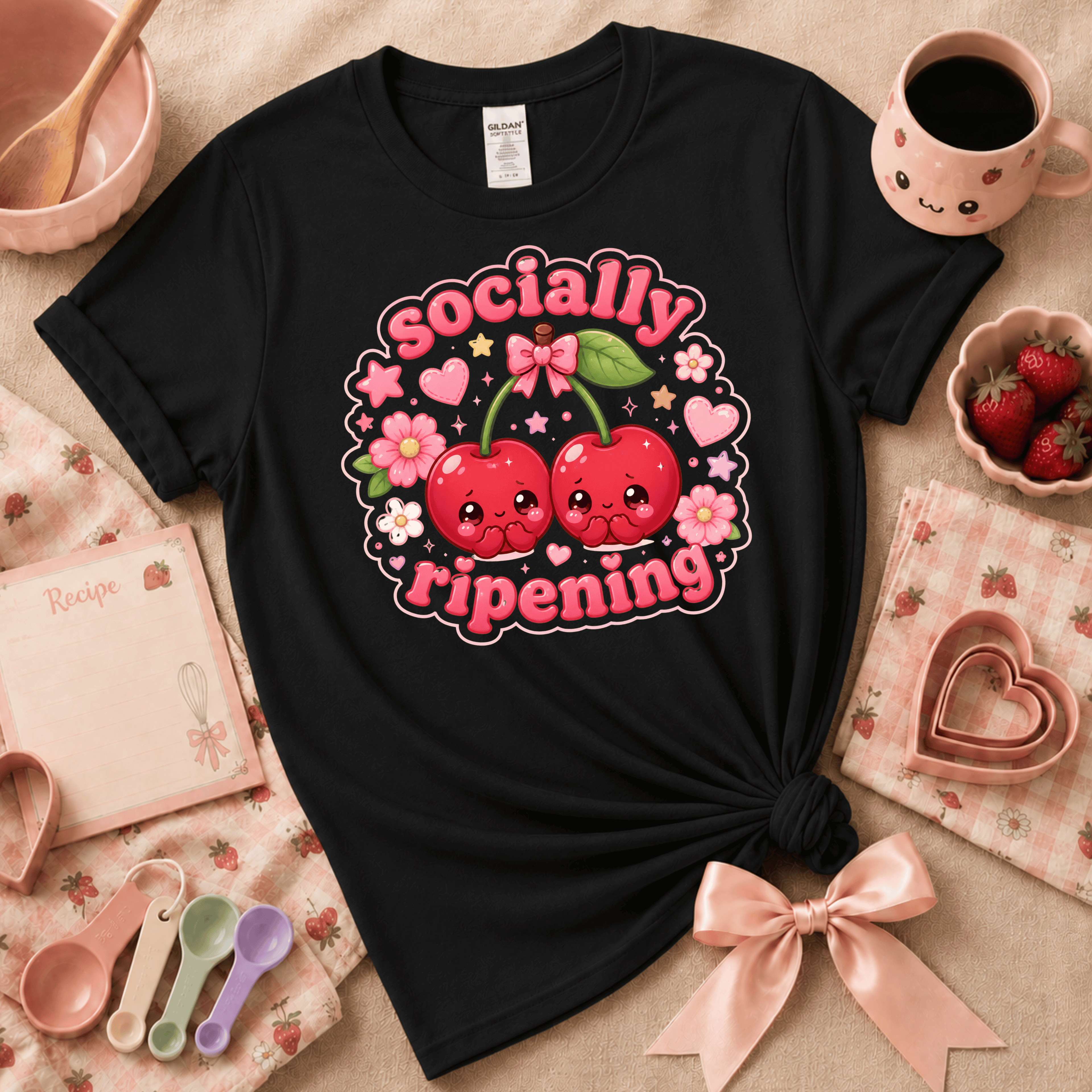 Cherry Ripening | Cute Food Graphic T-Shirt