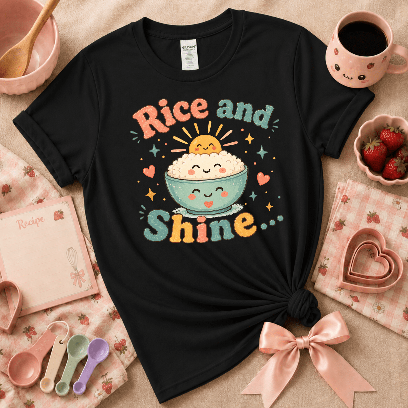 Rice And Shine | Cute Food Graphic T-Shirt