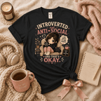 Not Anti Social introvert graphic t-shirt cozy flat lay in black.