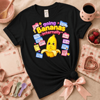 Going Bananas Kawaii graphic t-shirt cozy flat lay in black.