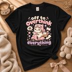 Overthink Cat cute animal graphic t-shirt cozy flat lay in black.