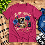Blue Roses Premium T-Shirt in berry, flat lay
