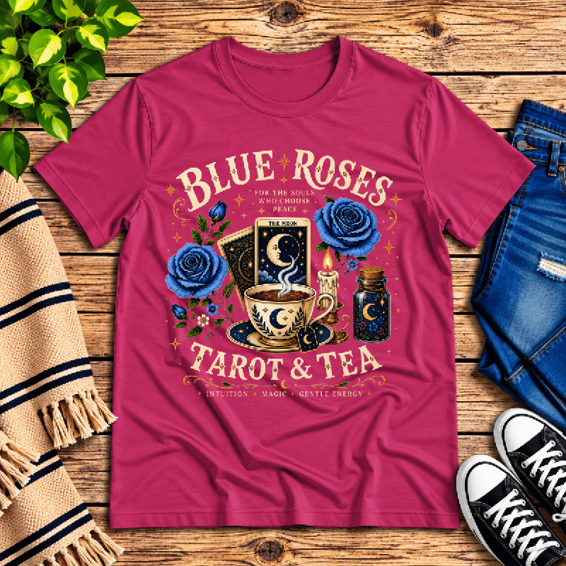 Blue Roses Premium T-Shirt in berry, flat lay