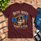 Blue Roses Premium T-Shirt in maroon, flat lay
