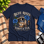 Blue Roses Premium T-Shirt in navy blue, flat lay