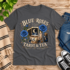 Blue Roses Premium T-Shirt in asphalt gray, flat lay