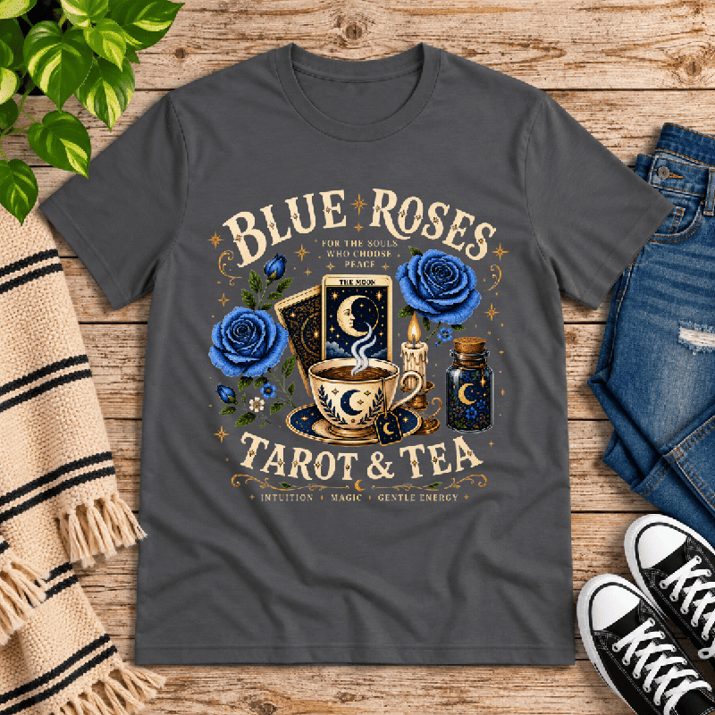 Blue Roses Premium T-Shirt in asphalt gray, flat lay