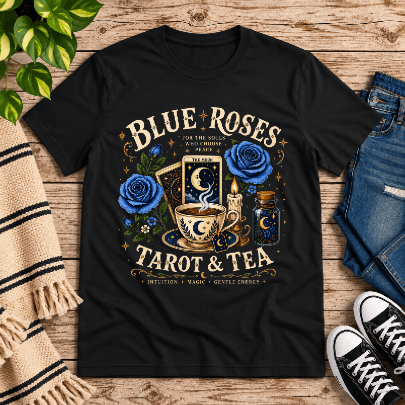 Blue Roses Premium T-Shirt in vintage black, flat lay