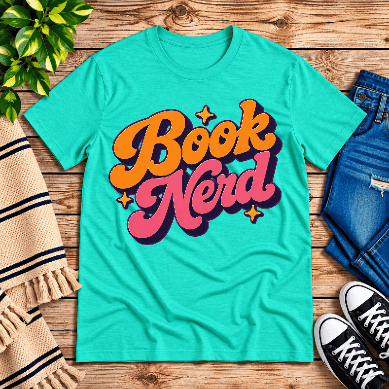 Book Nerd Premium T-Shirt in heather sea green, flat lay