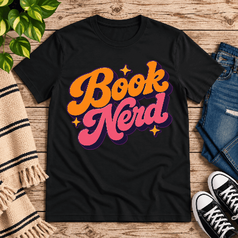 Book Nerd Premium T-Shirt in black, flat lay